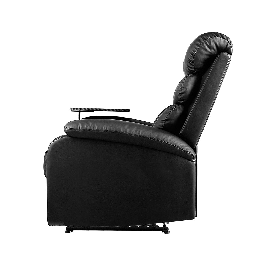 Recliner Chair Armchair Lounge Sofa Chairs Couch Leather Black Tray Table - image4