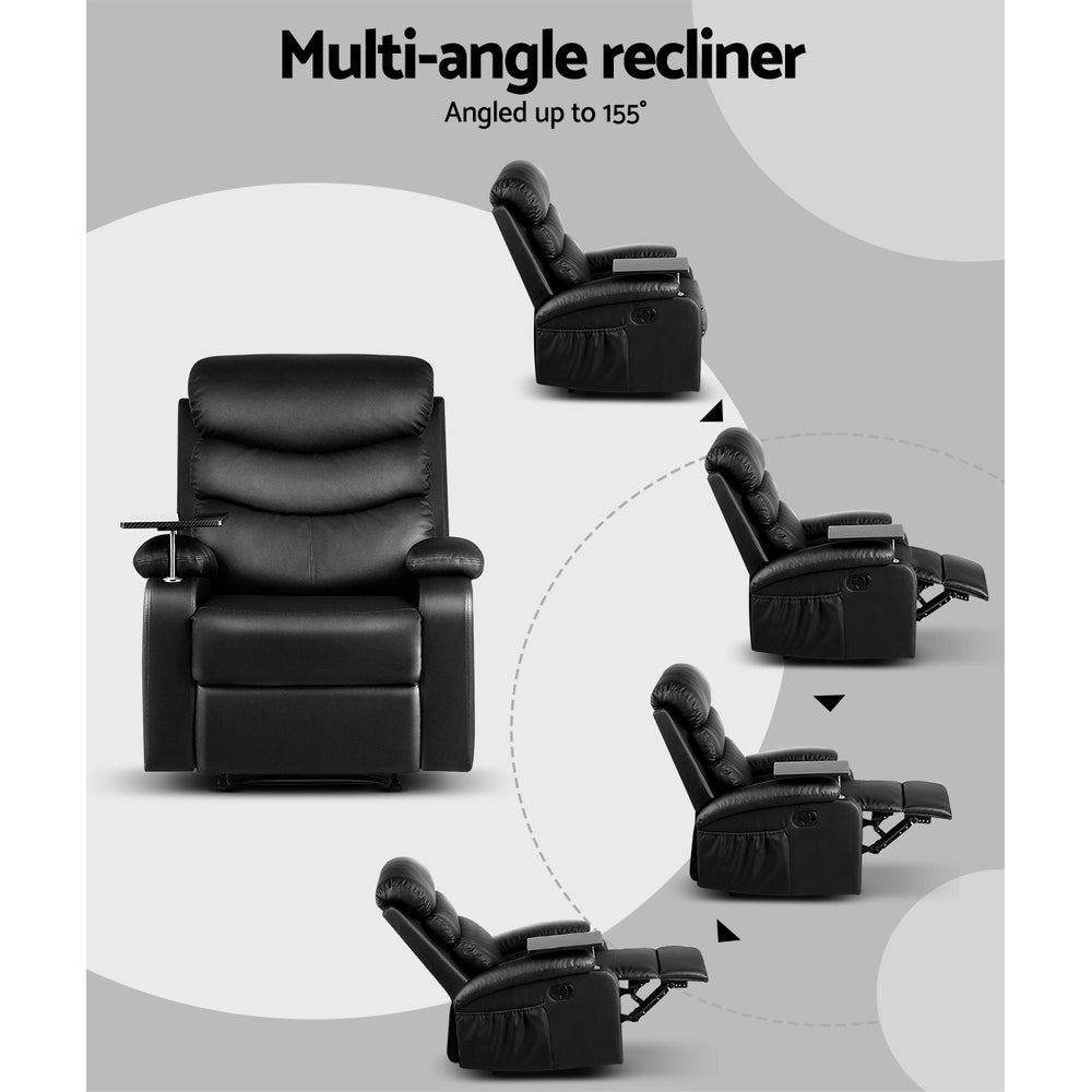 Recliner Chair Armchair Lounge Sofa Chairs Couch Leather Black Tray Table - image5