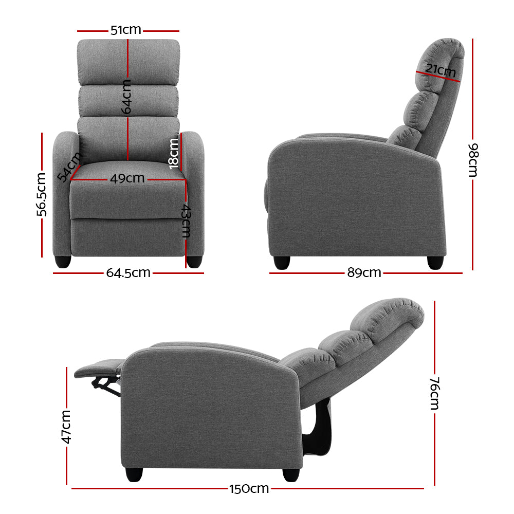 Luxury Recliner Chair Chairs Lounge Armchair Sofa Fabric Cover Grey - image2