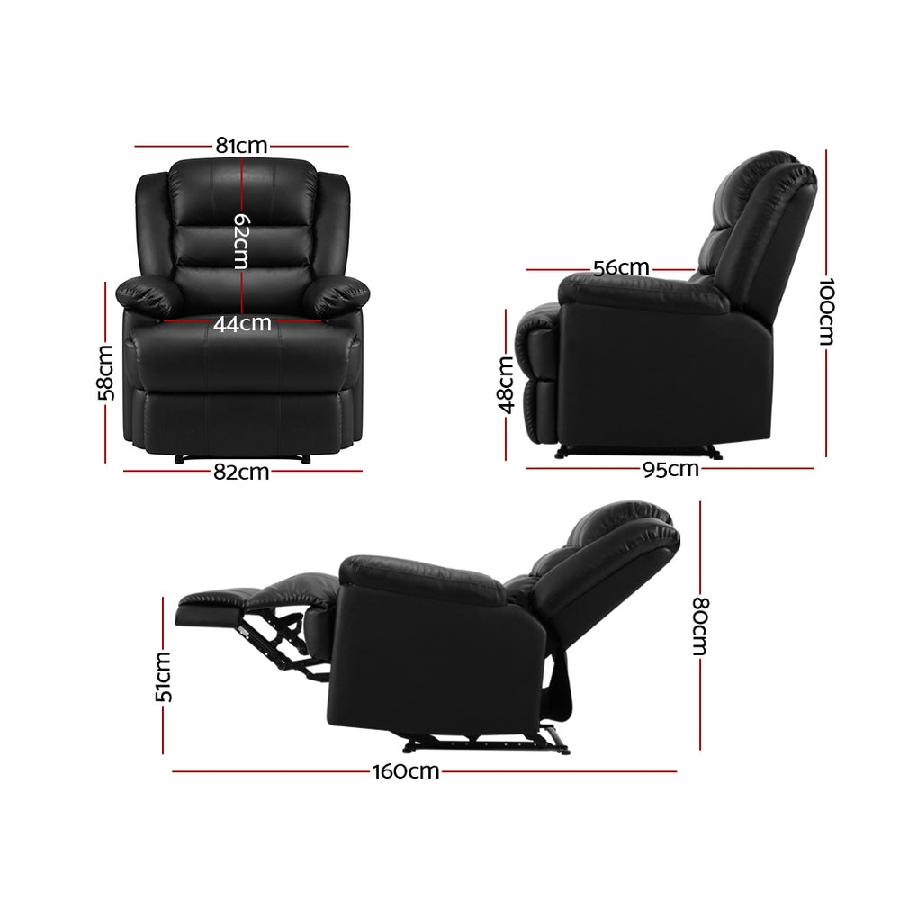 Recliner Chair Armchair Luxury Single Lounge Sofa Couch Leather Black - image2