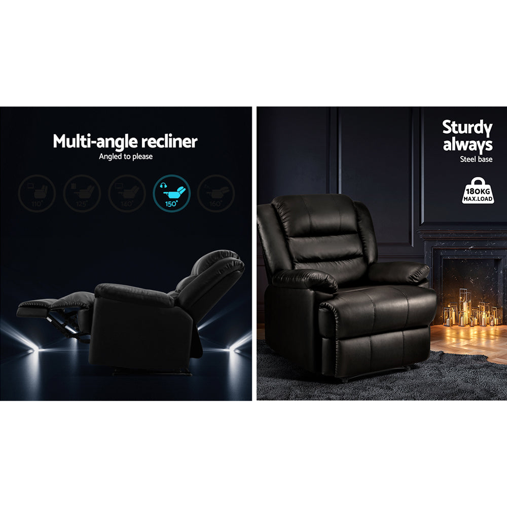 Recliner Chair Armchair Luxury Single Lounge Sofa Couch Leather Black - image4