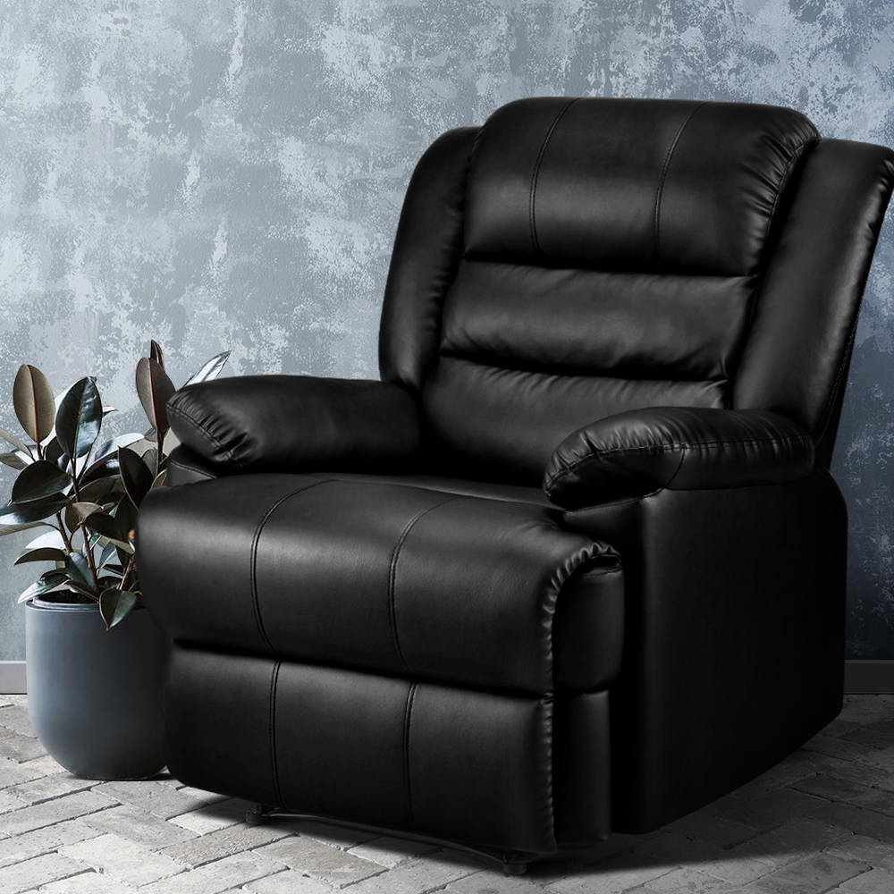 Recliner Chair Armchair Luxury Single Lounge Sofa Couch Leather Black - image7