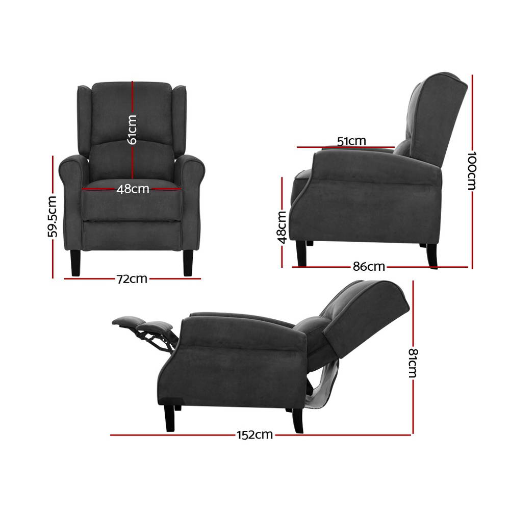 Recliner Chair Adjustable Sofa Lounge Soft Suede Armchair Couch Black - image2