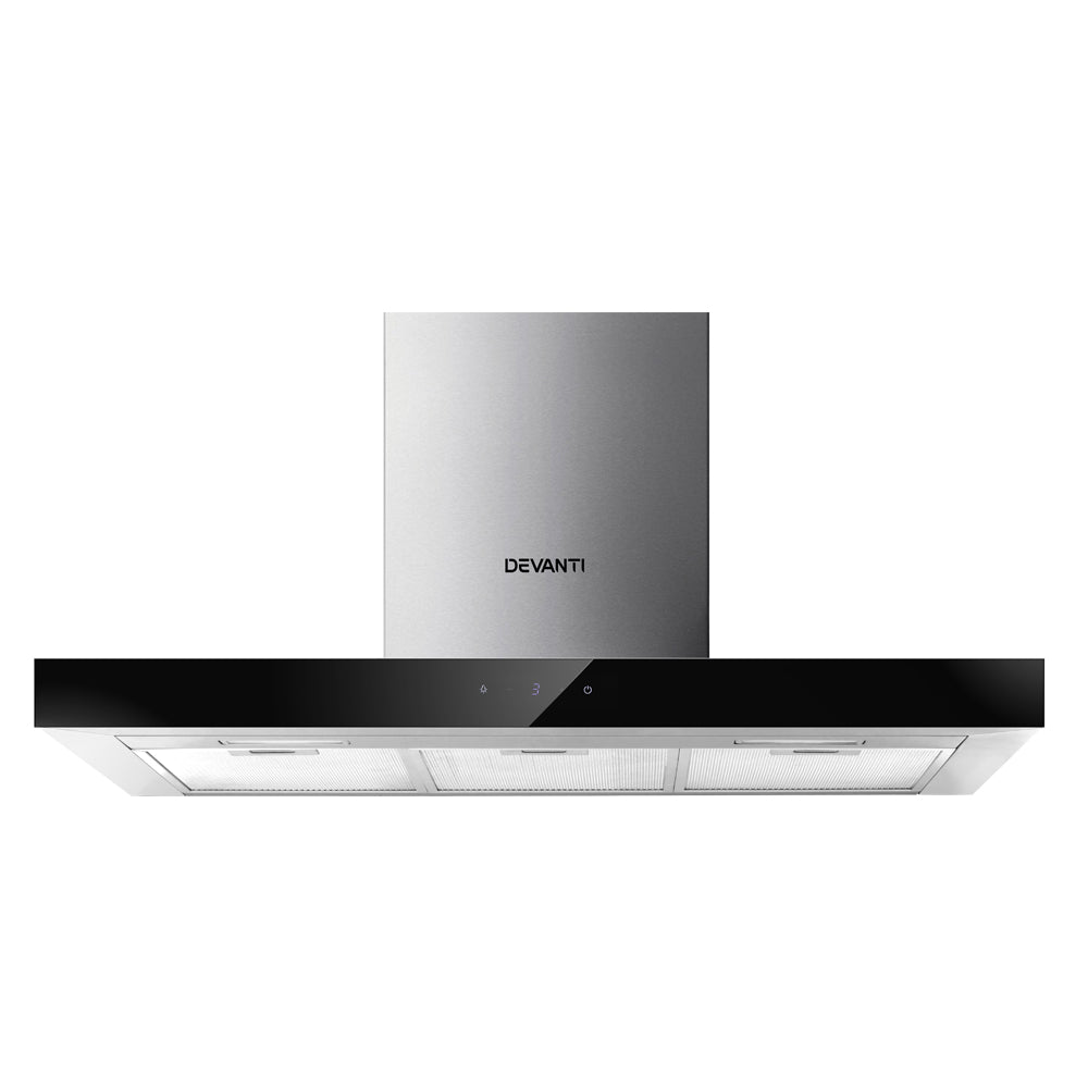 Range Hood 900mm Rangehood 90cm Stainless Steel Glass Kitchen Canopy Black - image1