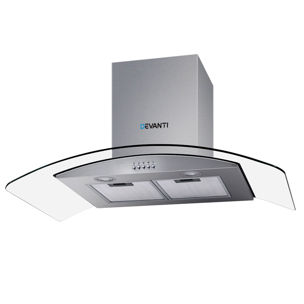 Range Hood 900mm Rangehood Kitchen Stainless Glass Canopy 90cm - image1