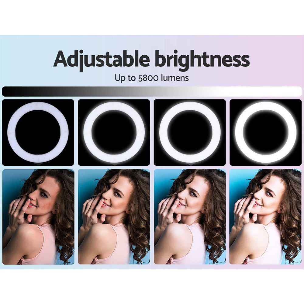 19" LED Ring Light 6500K 5800LM Dimmable Diva With Stand Make Up Studio Video - image5
