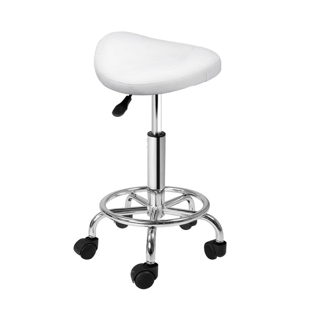 Saddle Salon Stool White PU Swivel Barber Hair Dress Chair Hydraulic Lift - image1