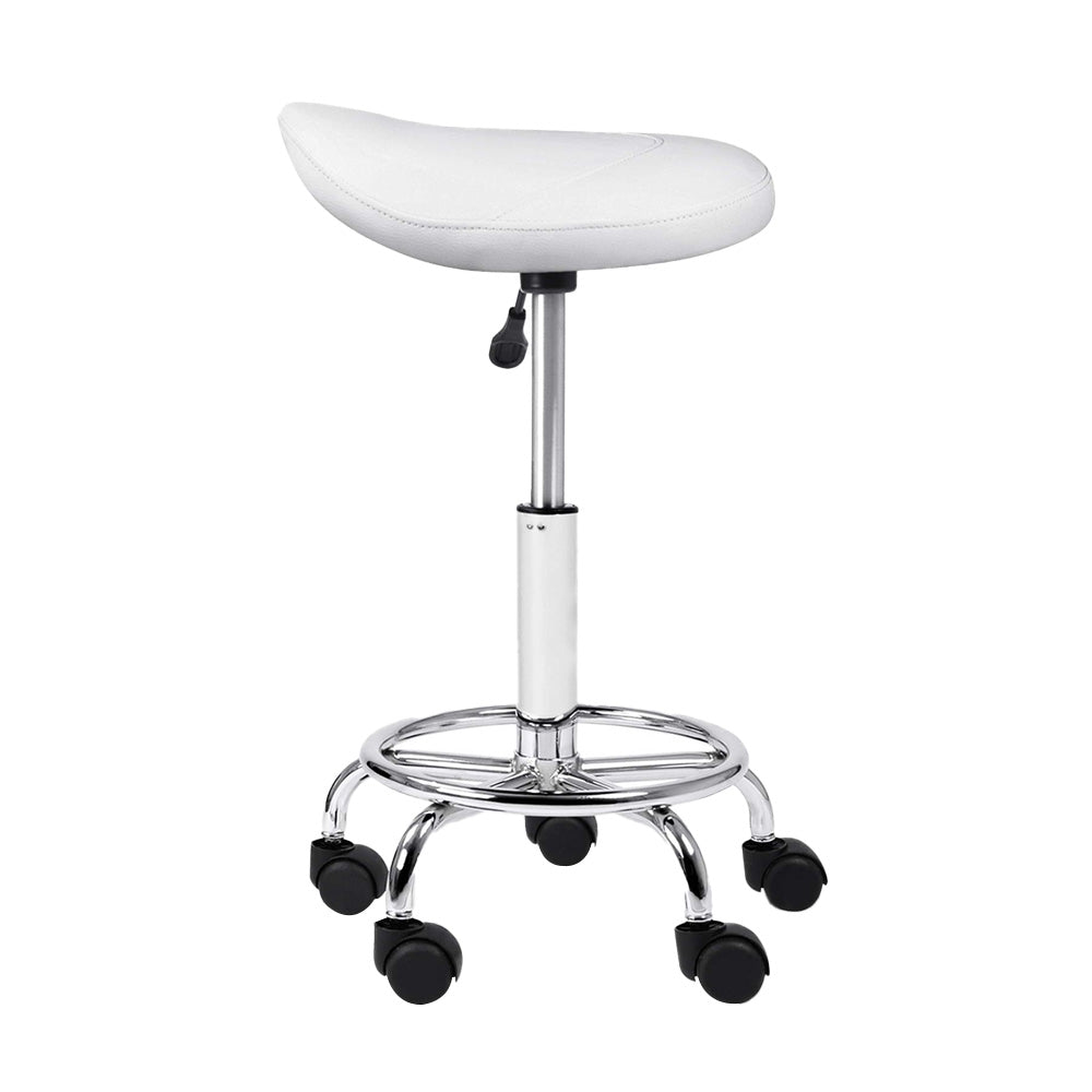 Saddle Salon Stool White PU Swivel Barber Hair Dress Chair Hydraulic Lift - image3