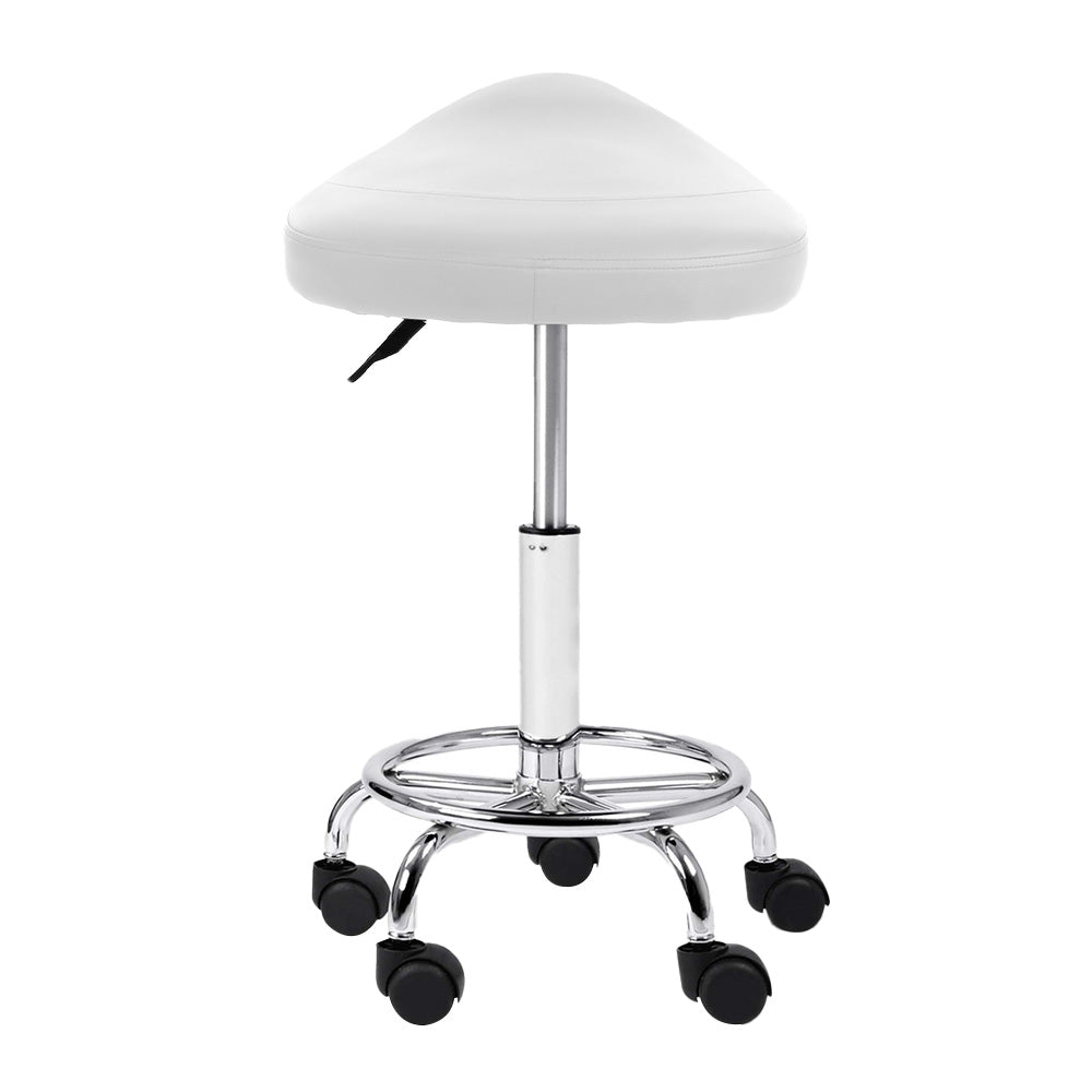 Saddle Salon Stool White PU Swivel Barber Hair Dress Chair Hydraulic Lift - image4