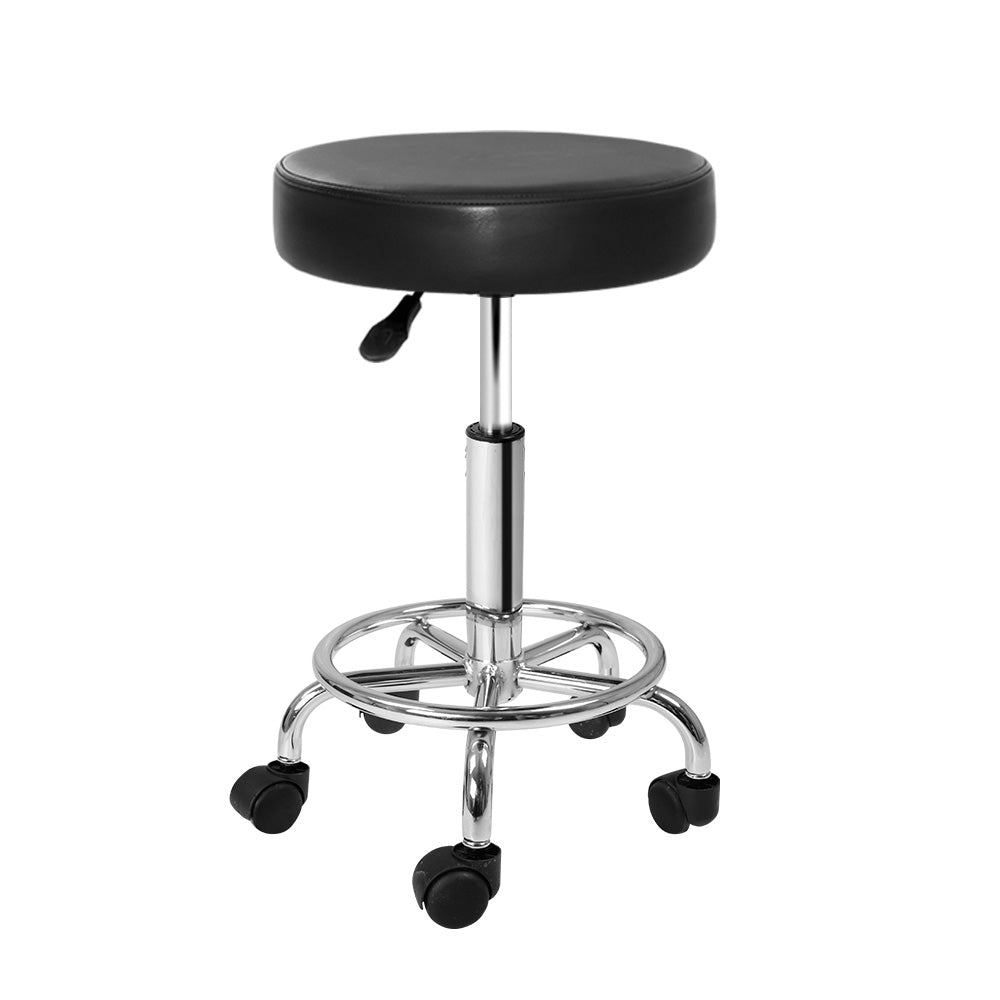 Round Salon Stool Black PU Swivel Barber Hair Dress Chair Hydraulic Lift - image1