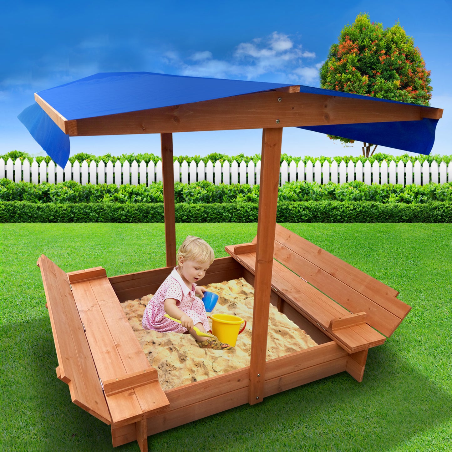 Wooden Outdoor Sand Box Set Sand Pit- Natural Wood - image7