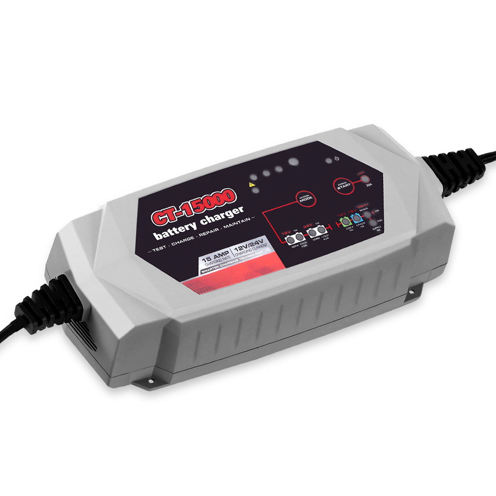 Smart Battery Charger 15A 12V 24V Automatic SLA AGM Car Truck Boat Motorcycle Caravan - image1