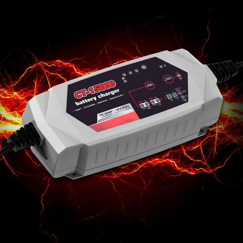 Smart Battery Charger 15A 12V 24V Automatic SLA AGM Car Truck Boat Motorcycle Caravan - image7