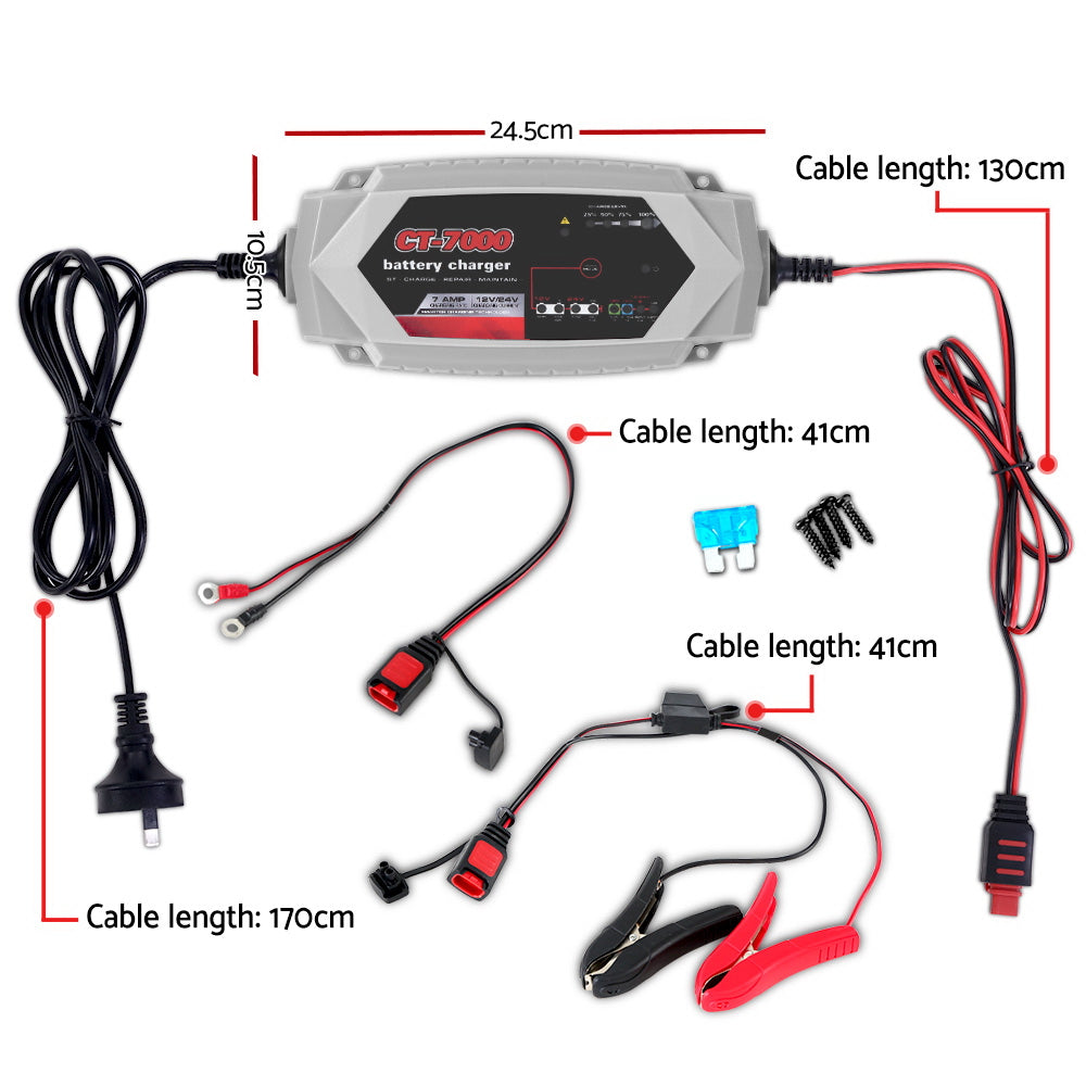 Smart Battery Charger 7A 12V 24V Automatic SLA AGM Car Truck Boat Motorcycle Caravan - image2