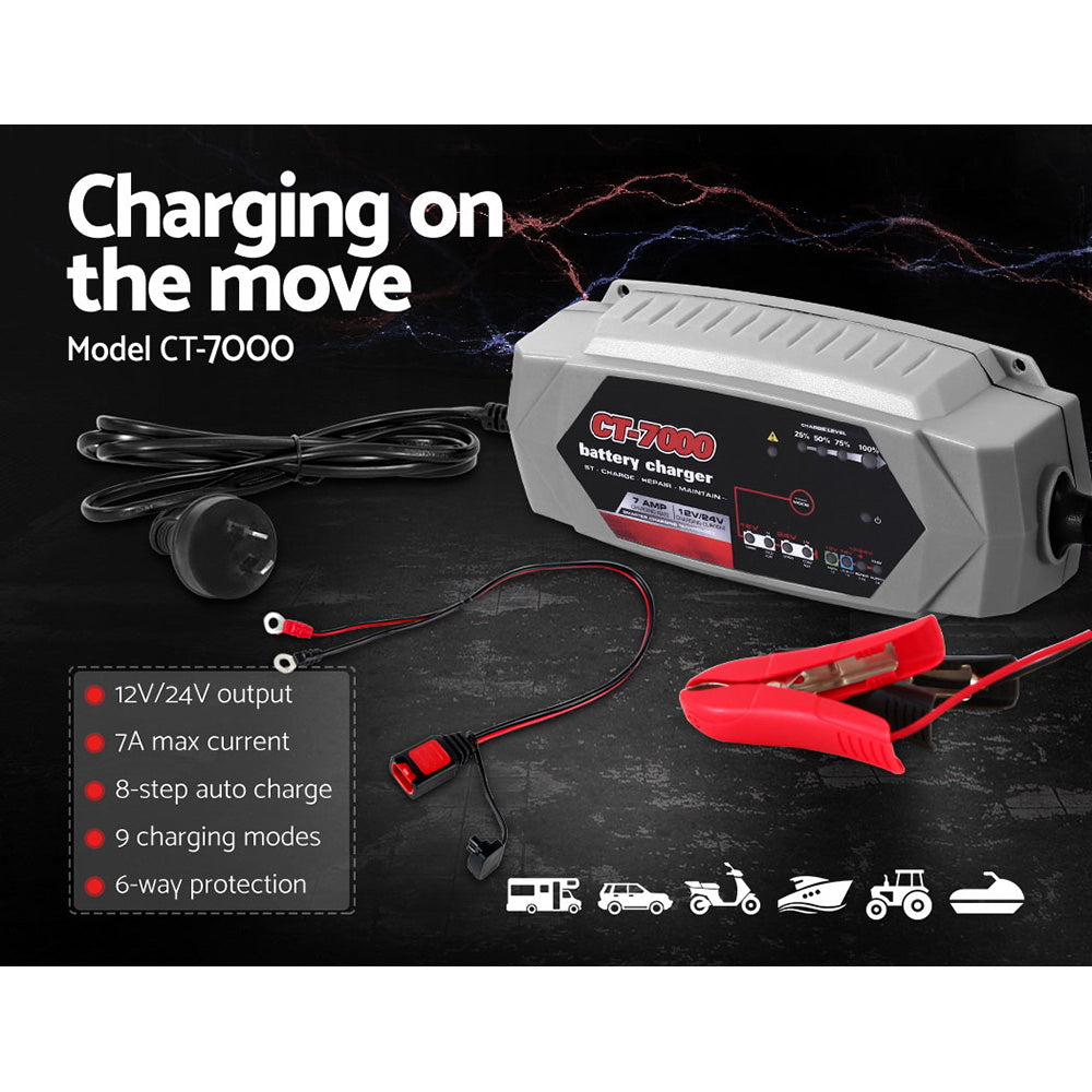 Smart Battery Charger 7A 12V 24V Automatic SLA AGM Car Truck Boat Motorcycle Caravan - image3