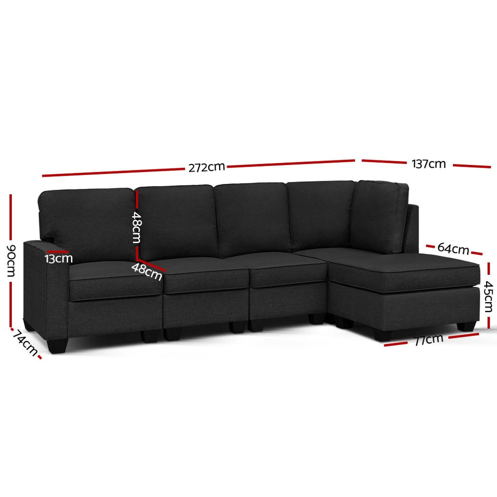 Sofa Lounge Set 5 Seater Chaise Chair Suite Couch Dark Grey - image2