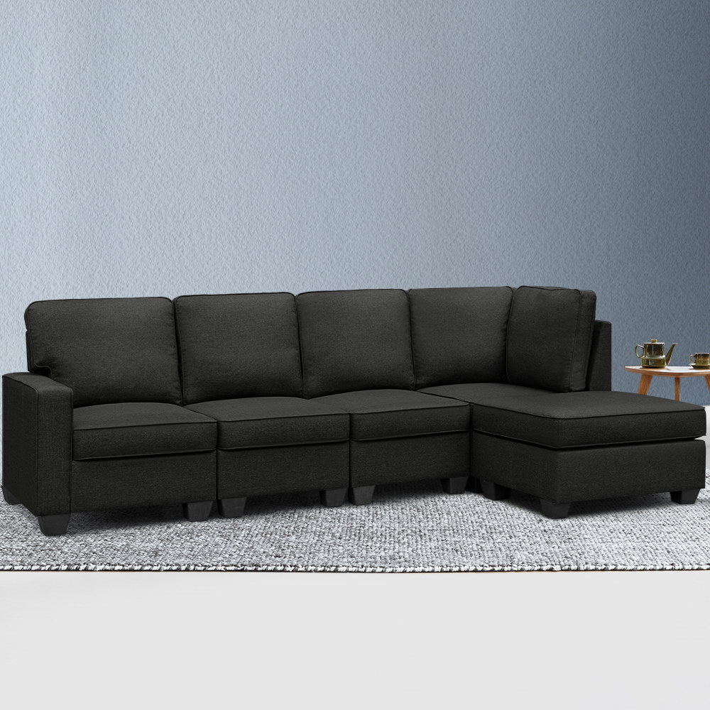 Sofa Lounge Set 5 Seater Chaise Chair Suite Couch Dark Grey - image7