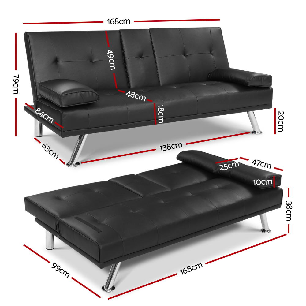 Sofa Bed Lounge Futon Couch 3 Seater Leather Cup Holder Recliner - image2