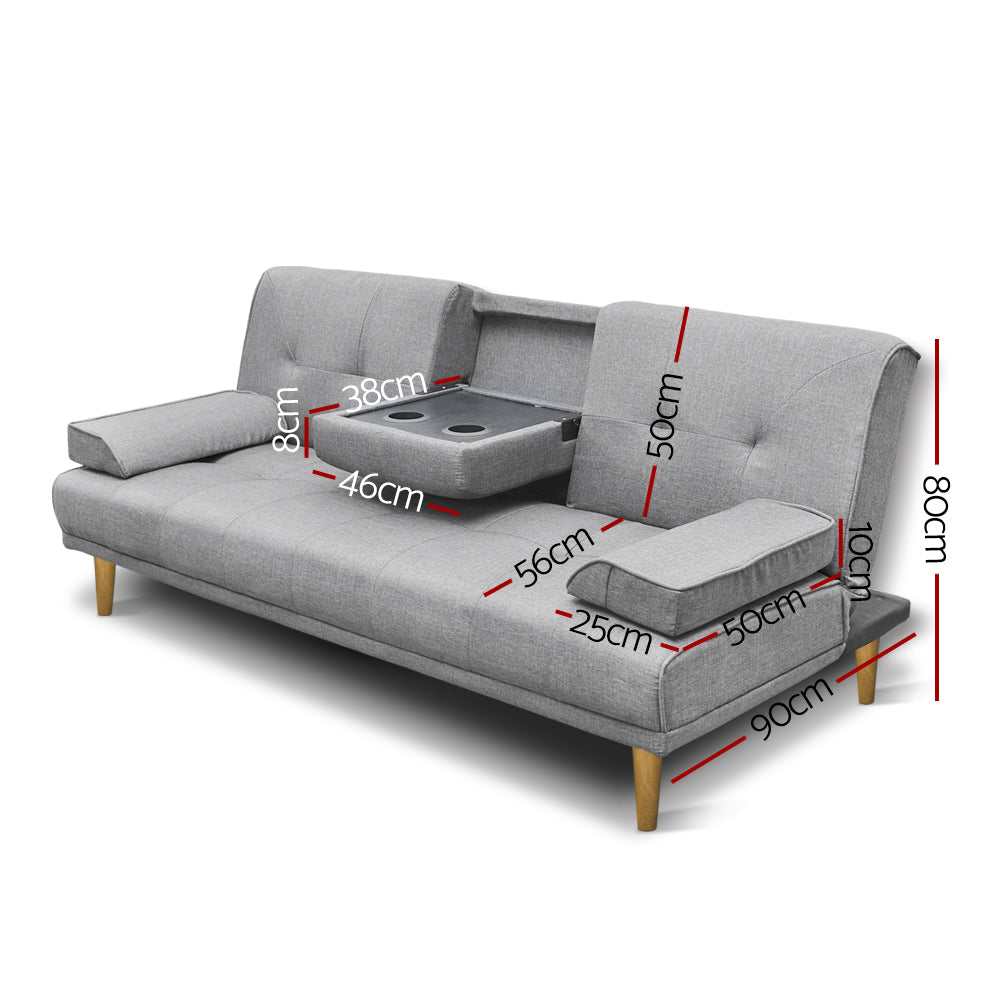 3 Seater Fabric Sofa Bed - Grey - image2