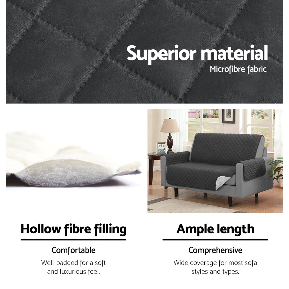 Sofa Cover Quilted Couch Covers Lounge Protector Slipcovers 3 Seater Dark Grey - image4