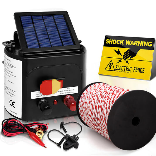 Electric Fence Energiser 5km Solar Powered Charger + 500m Rope - image1