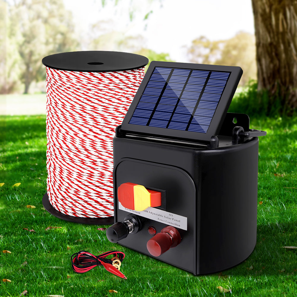 Electric Fence Energiser 5km Solar Powered Charger + 500m Rope - image7