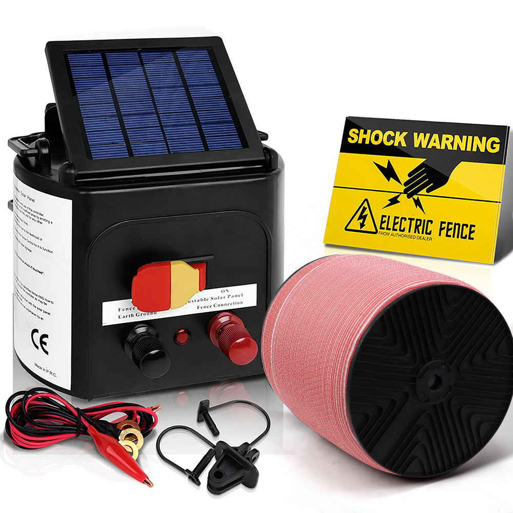 Electric Fence Energiser 3km Solar Powered Energizer Set + 1200m Tape - image1