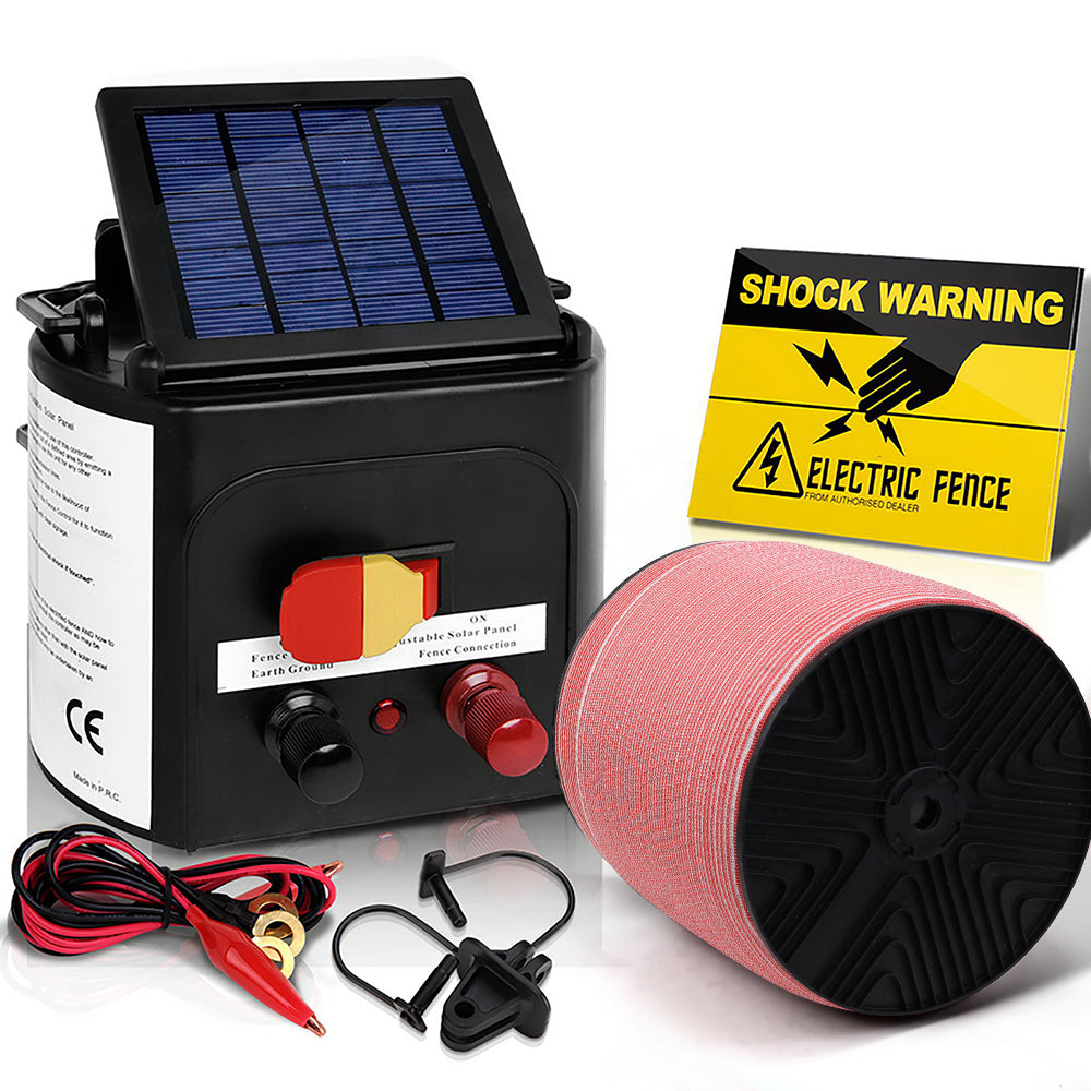 Electric Fence Energiser 5km Solar Power Charger Set + 2000m Tape - image1