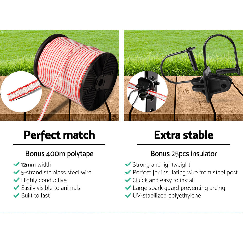 5km Solar Electric Fence Energiser Charger with 400M Tape and 25pcs Insulators - image5