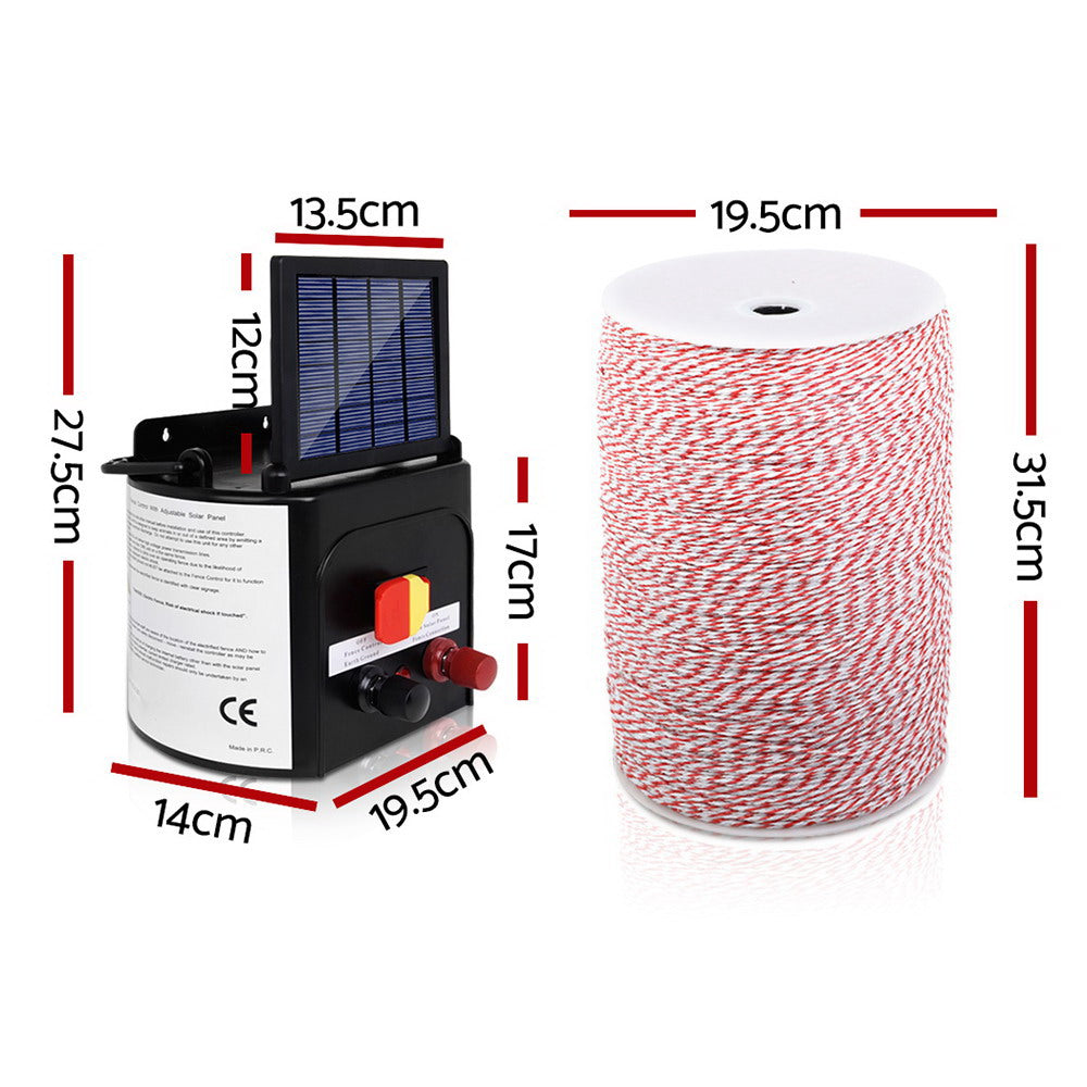 3KM Solar Electric Fence Energiser Energizer 0.1J + 2000M Poly Fencing Wire Tape - image2