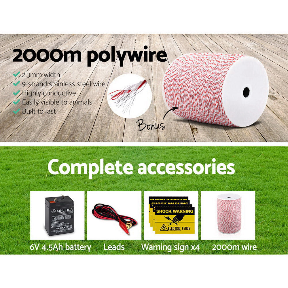 5KM Solar Electric Fence Energiser Energizer 0.15J + 2000M Poly Fencing Wire Tape - image6