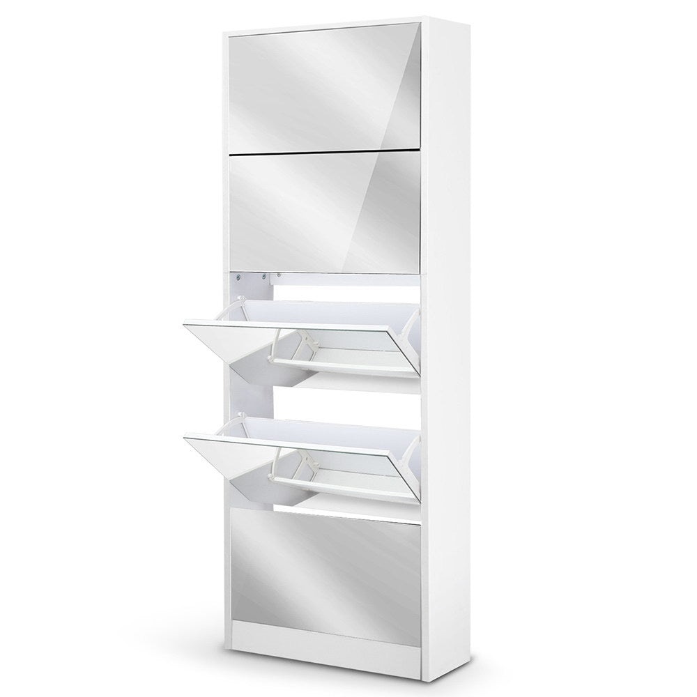 5 Drawer Mirrored Wooden Shoe Cabinet - White - image1