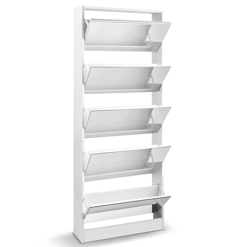 5 Drawer Mirrored Wooden Shoe Cabinet - White - image3