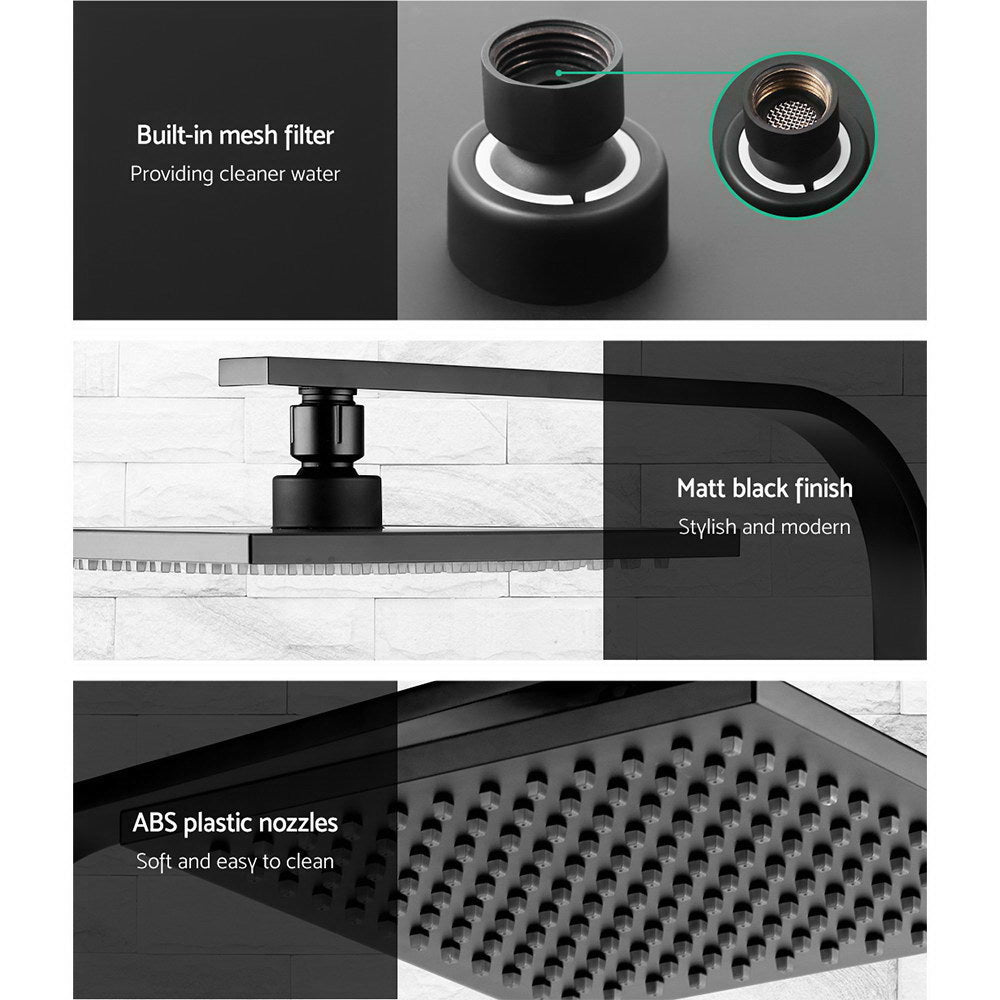 8'' Rain Shower Head Taps Square High Pressure Wall Arm DIY Black - image4