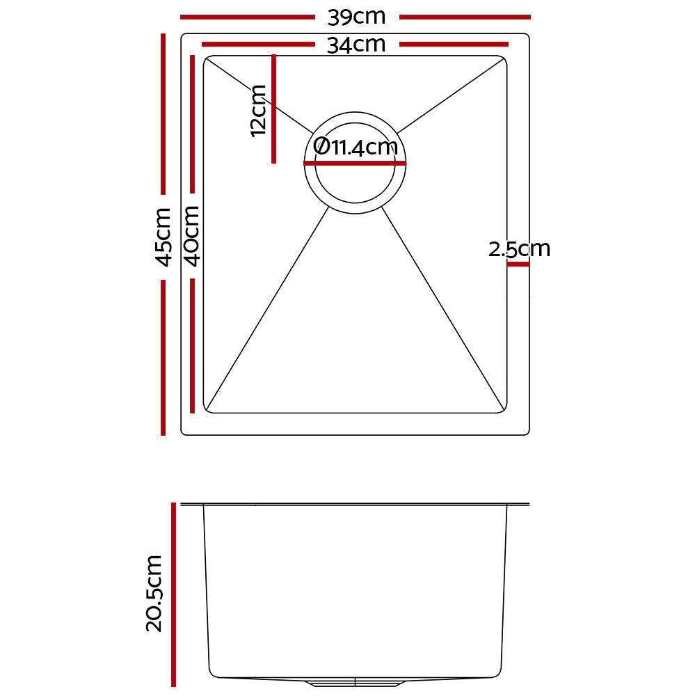 Stainless Steel Kitchen Sink 390X450MM Under/Topmount Sinks Laundry Bowl Silver - image2