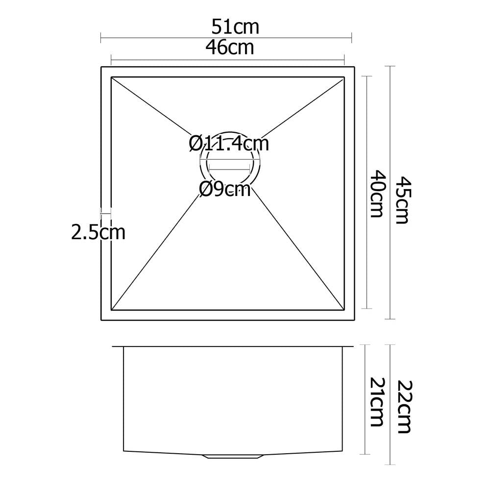 Stainless Steel Kitchen Sink 510X450MM Under/Topmount Sinks Laundry Bowl Silver - image2