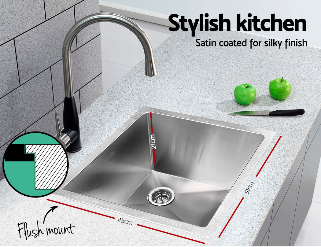 Stainless Steel Kitchen Sink 510X450MM Under/Topmount Sinks Laundry Bowl Silver - image4