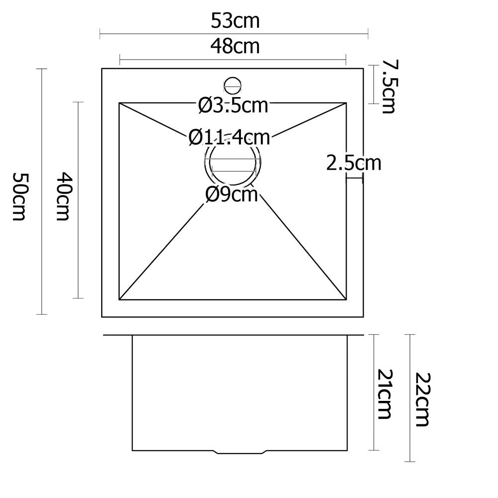 Stainless Steel Kitchen Sink 530X500MM Under/Topmount Sinks Laundry Bowl Silver - image2