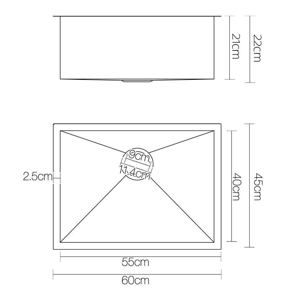 Stainless Steel Kitchen Sink 600X450MM Under/Topmount Sinks Laundry Bowl Silver - image2