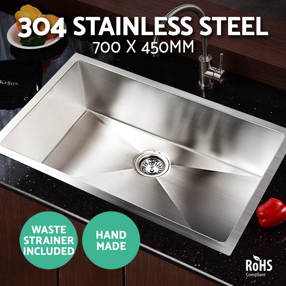 Stainless Steel Kitchen Sink 700X450MM Under/Topmount Sinks Laundry Bowl Silver - image4