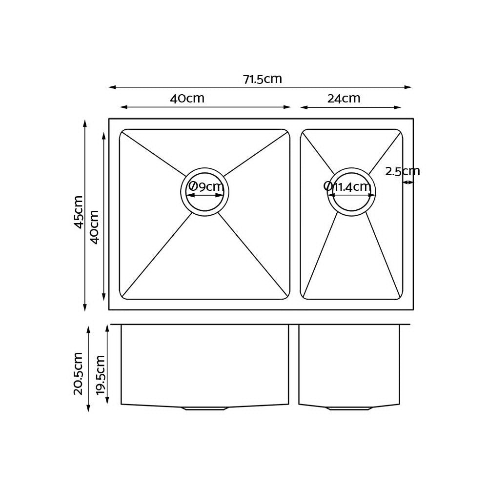 Stainless Steel Kitchen Sink 710X450MM Under/Topmount Laundry Double Bowl Silver - image2