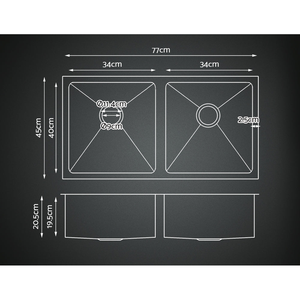 Stainless Steel Kitchen Sink 770X450MM Under/Topmount Laundry Double Bowl Silver - image2