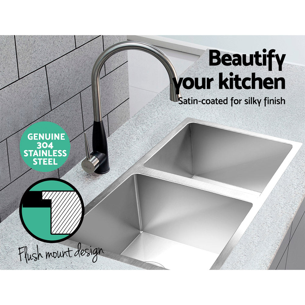 Stainless Steel Kitchen Sink 770X450MM Under/Topmount Laundry Double Bowl Silver - image4