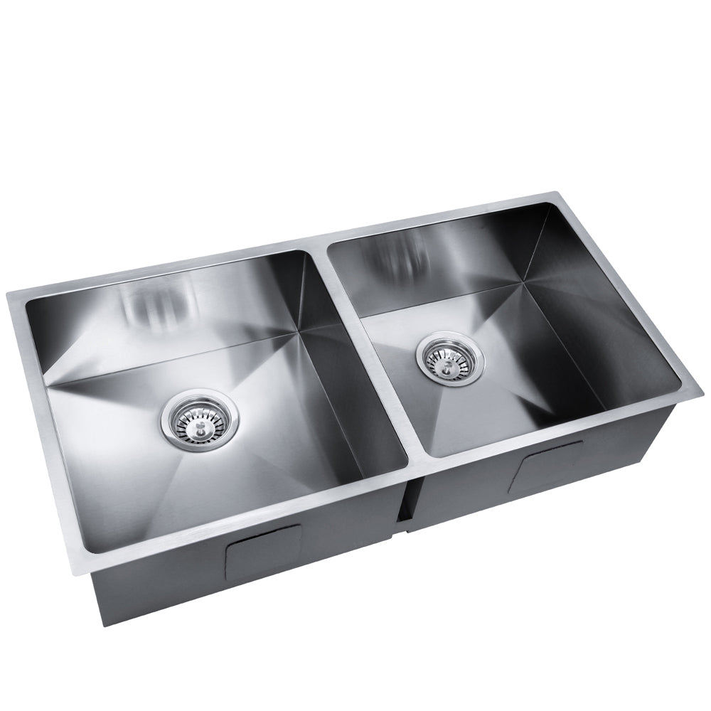 Stainless Steel Kitchen Sink 865X440MM Under/Topmount Laundry Double Bowl Silver - image3