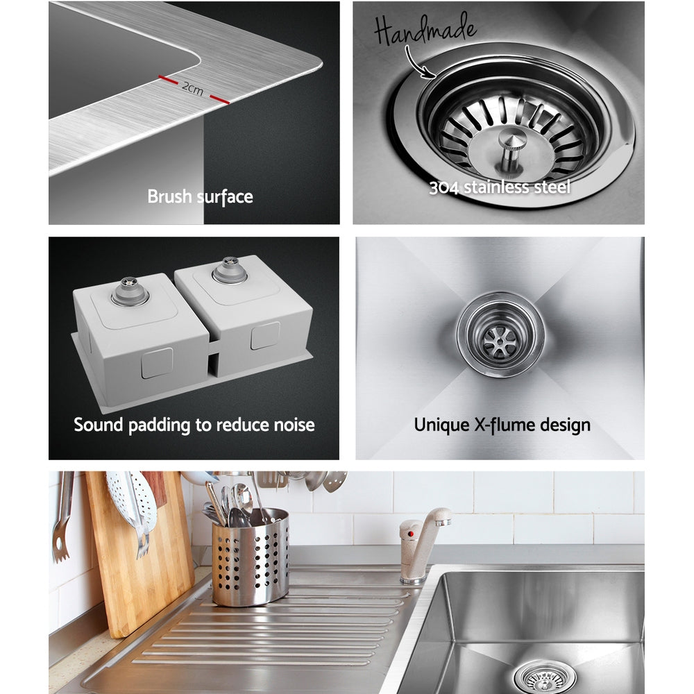 Stainless Steel Kitchen Sink 865X440MM Under/Topmount Laundry Double Bowl Silver - image4