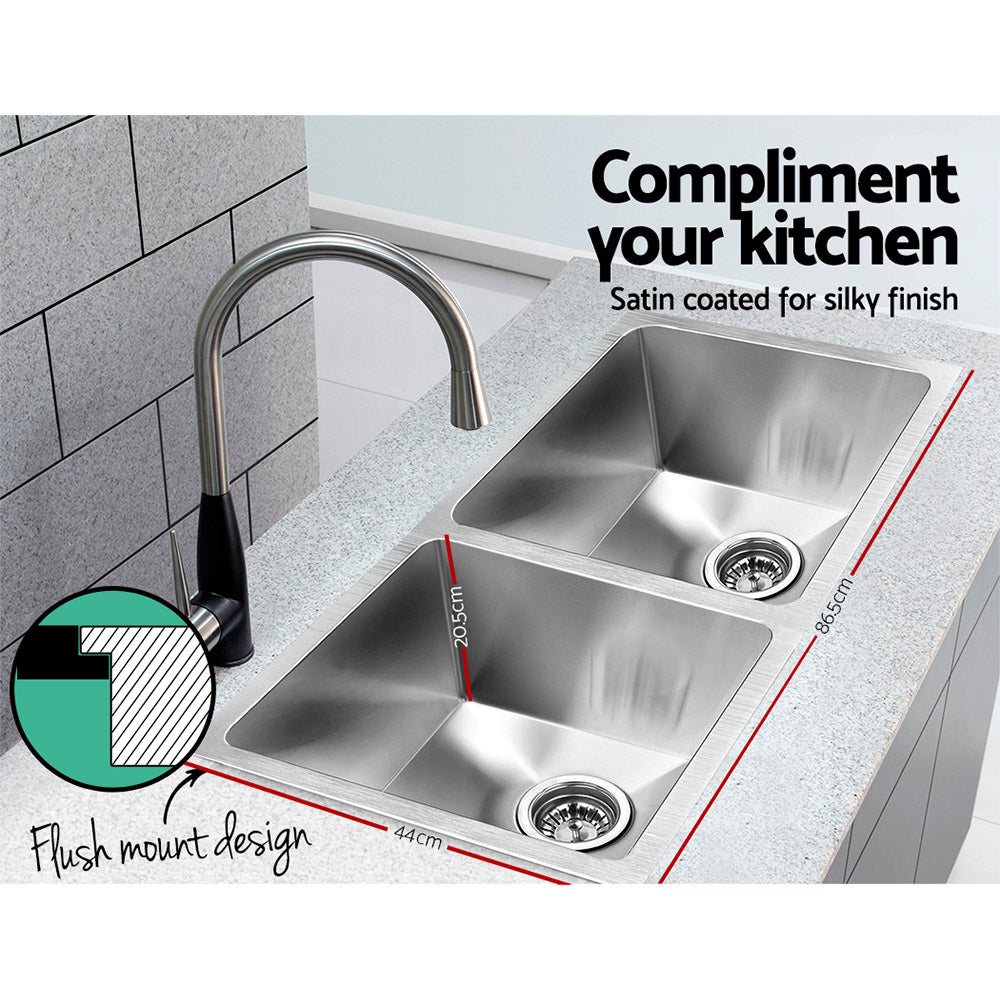 Stainless Steel Kitchen Sink 865X440MM Under/Topmount Laundry Double Bowl Silver - image5