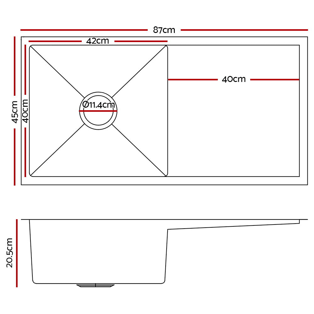 Stainless Steel Kitchen Sink 870X450MM Under/Topmount Sinks Laundry Bowl Silver - image2