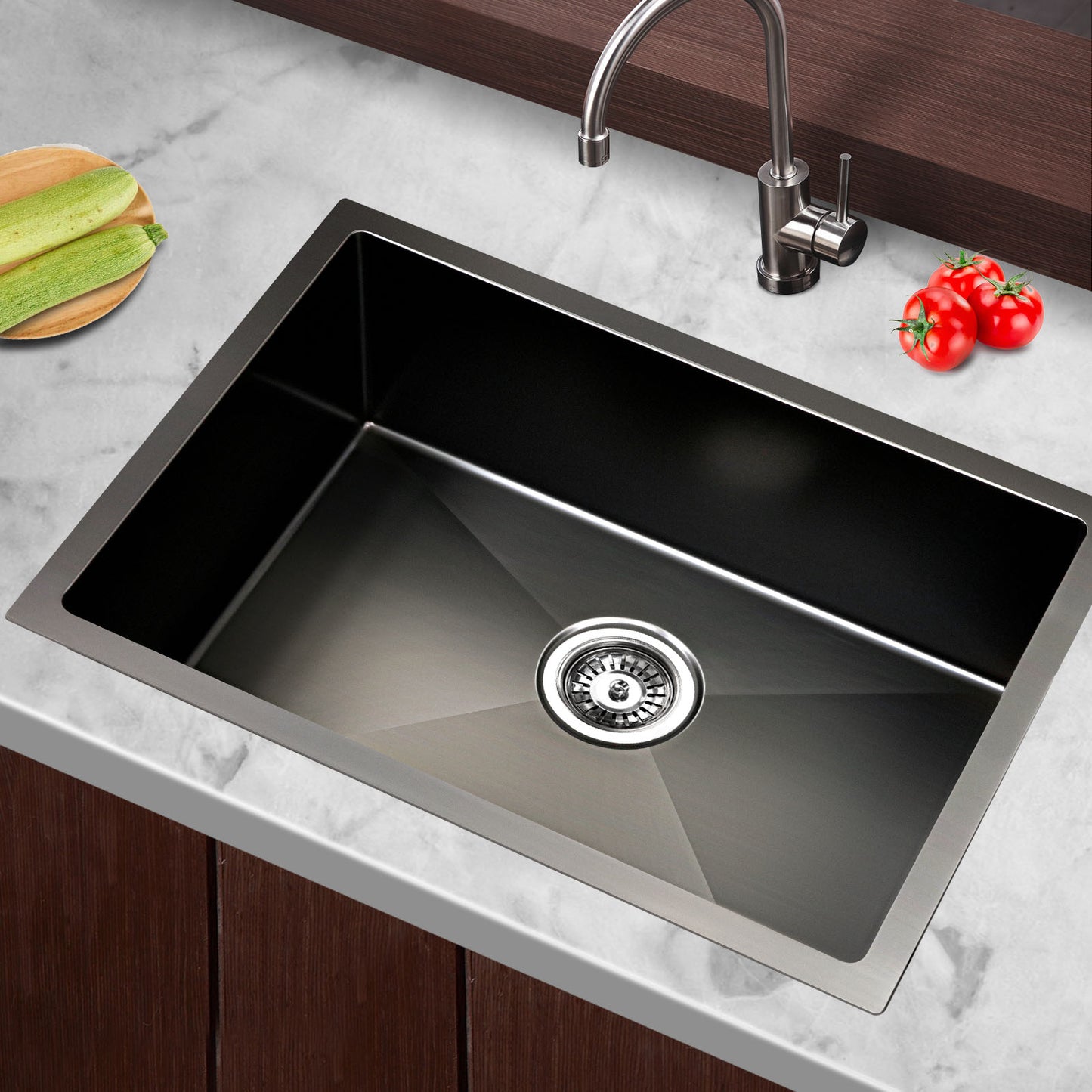 Stainless Steel Kitchen Sink 600X450MM Under/Topmount Sinks Laundry Bowl Black - image7