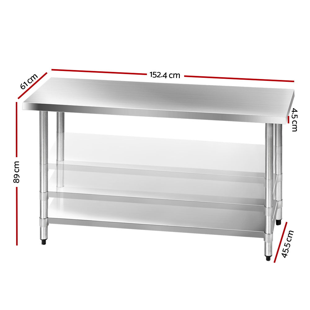 1524 x 610mm Commercial Stainless Steel Kitchen Bench - image2