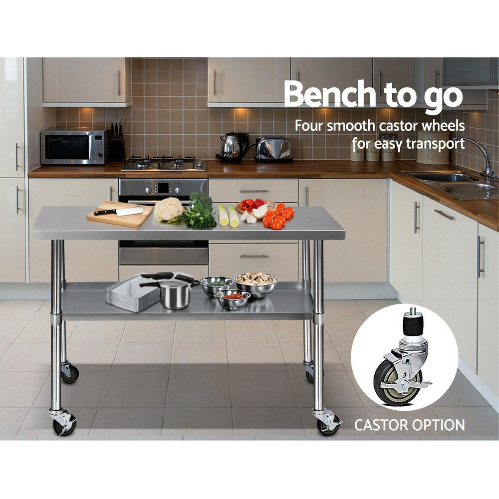 304 Stainless Steel Kitchen Benches Work Bench Food Prep Table with Wheels 1219MM x 610MM - image4